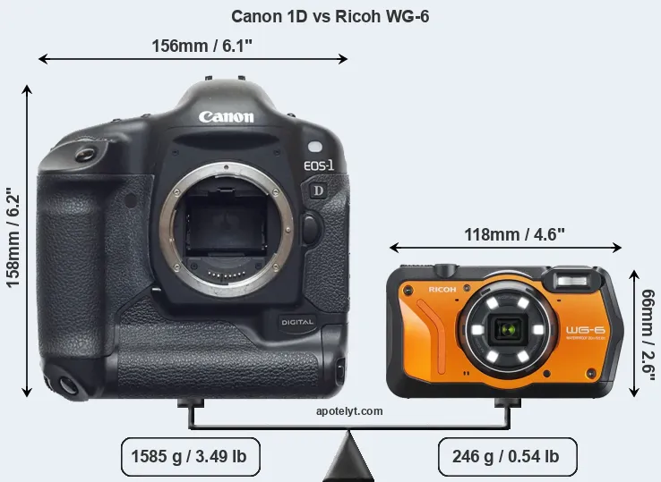 Size Canon 1D vs Ricoh WG-6