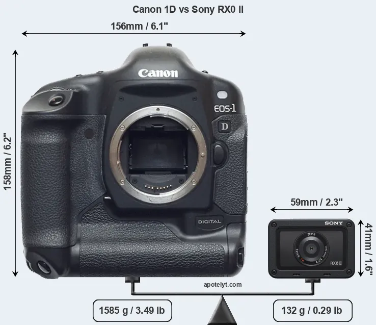 Size Canon 1D vs Sony RX0 II