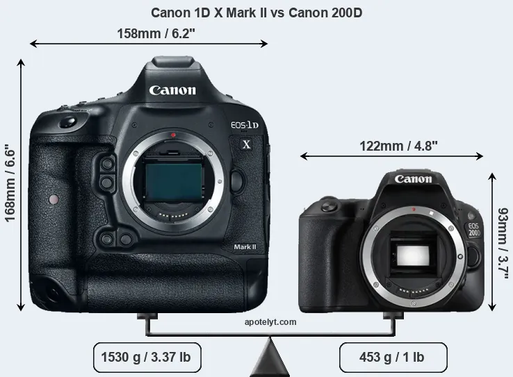 Size Canon 1D X Mark II vs Canon 200D