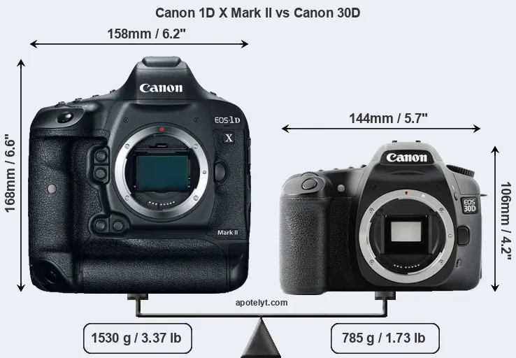 Size Canon 1D X Mark II vs Canon 30D