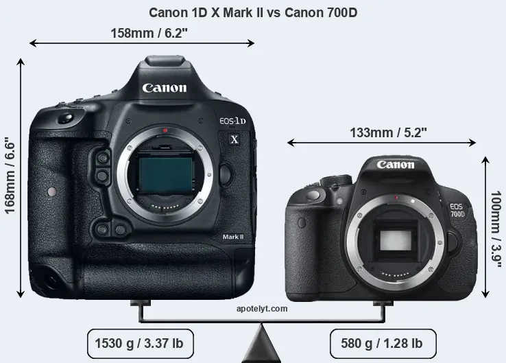 Size Canon 1D X Mark II vs Canon 700D