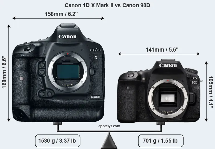 Size Canon 1D X Mark II vs Canon 90D