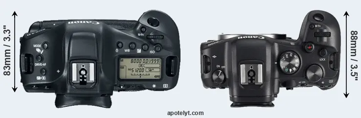 Compare 1DX Mark II versus R6 top