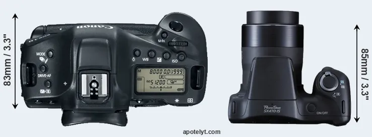 Compare 1DX Mark II versus SX410 top