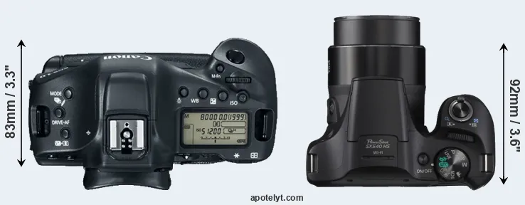 Compare 1DX Mark II versus SX540 top