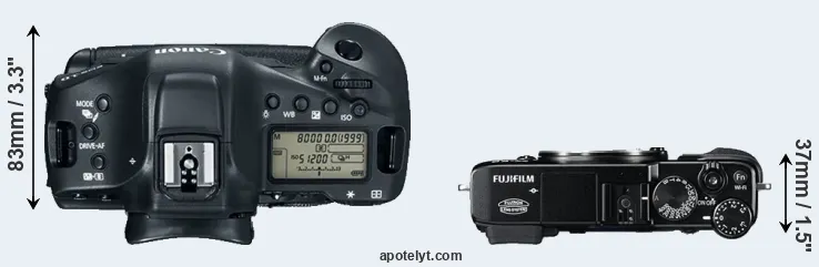 Compare 1DX Mark II versus X-E2 top