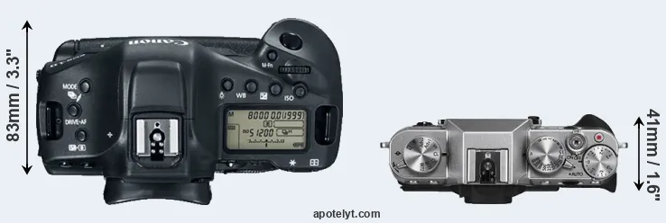Compare 1DX Mark II versus X-T10 top