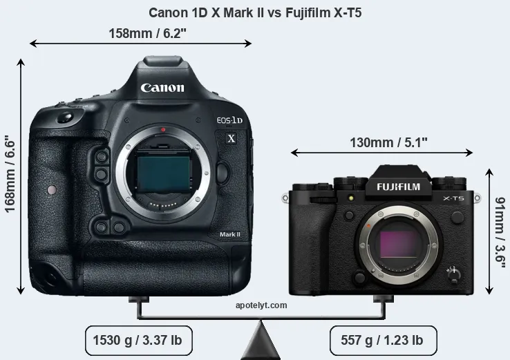 Size Canon 1D X Mark II vs Fujifilm X-T5