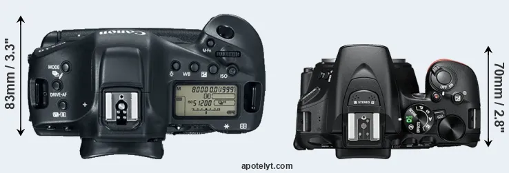Compare 1DX Mark II versus D5600 top