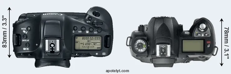 Compare 1DX Mark II versus D70 top