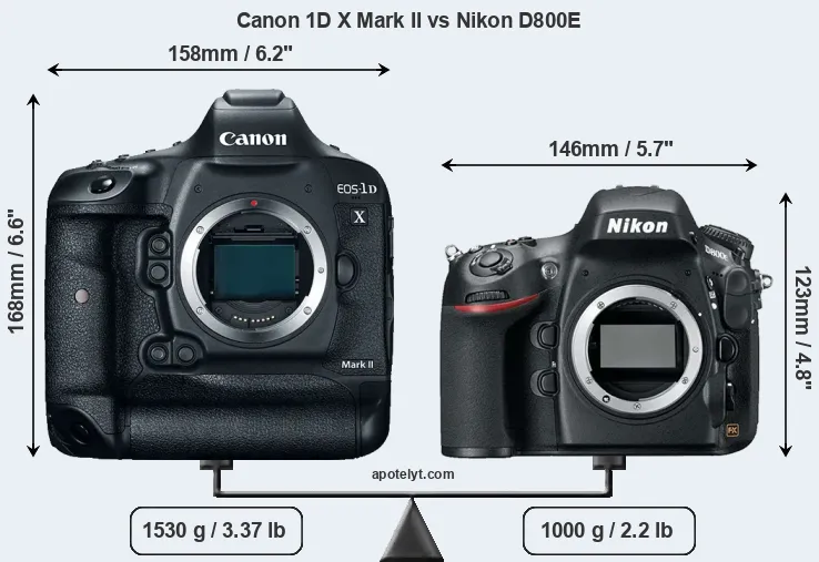 Size Canon 1D X Mark II vs Nikon D800E