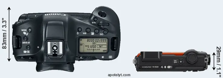 Compare 1DX Mark II versus W300 top