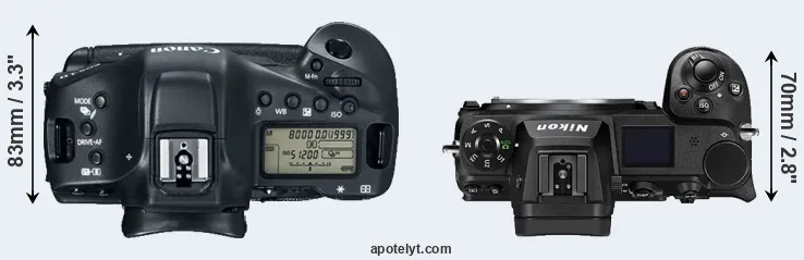 Compare 1DX Mark II versus Z6 II top