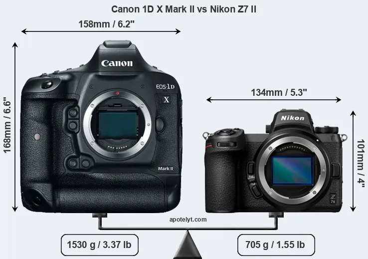 Size Canon 1D X Mark II vs Nikon Z7 II