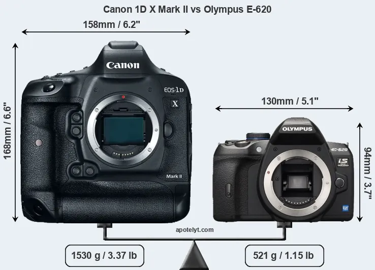 Size Canon 1D X Mark II vs Olympus E-620