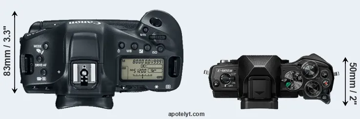 Compare 1DX Mark II versus E-M10 III top