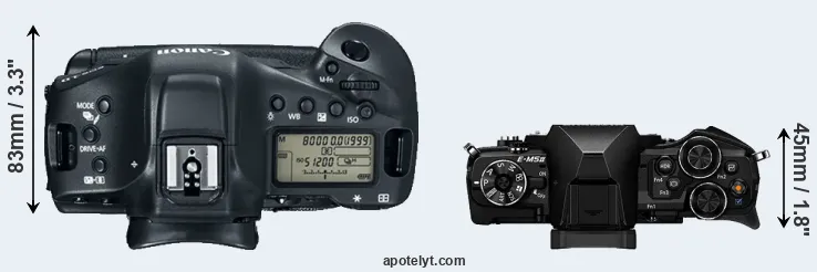 Compare 1DX Mark II versus E-M5 II top