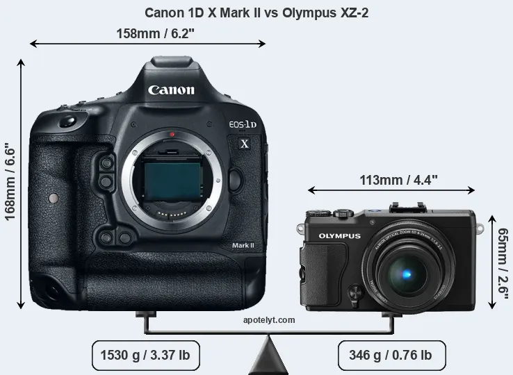 Size Canon 1D X Mark II vs Olympus XZ-2