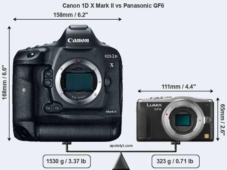 Size Canon 1D X Mark II vs Panasonic GF6