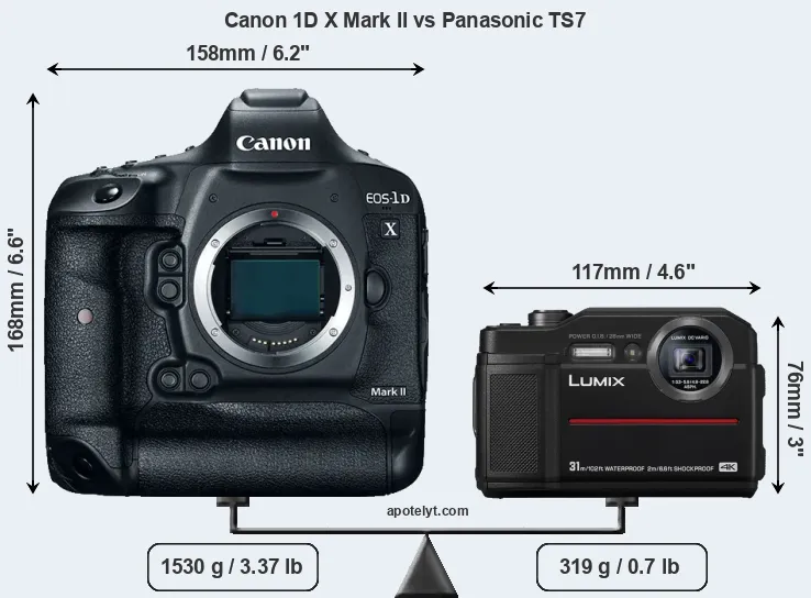 Size Canon 1D X Mark II vs Panasonic TS7