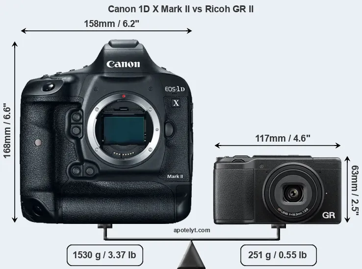 Size Canon 1D X Mark II vs Ricoh GR II