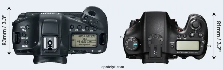 Compare 1DX Mark II versus A77 top
