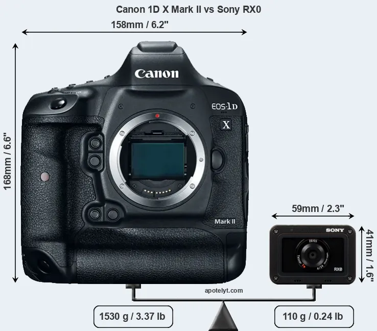 Size Canon 1D X Mark II vs Sony RX0