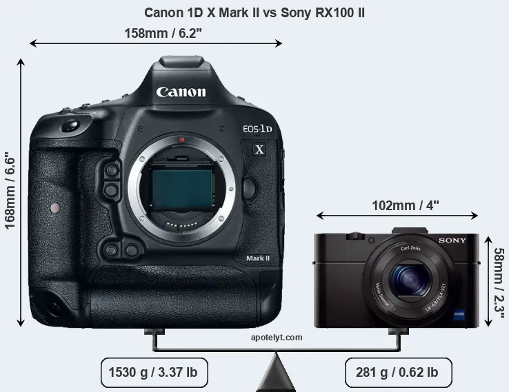 Size Canon 1D X Mark II vs Sony RX100 II