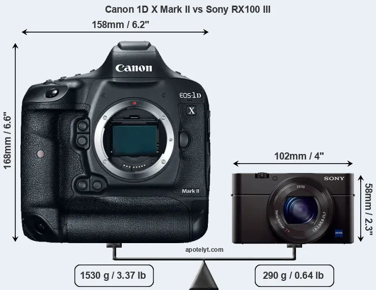 Size Canon 1D X Mark II vs Sony RX100 III