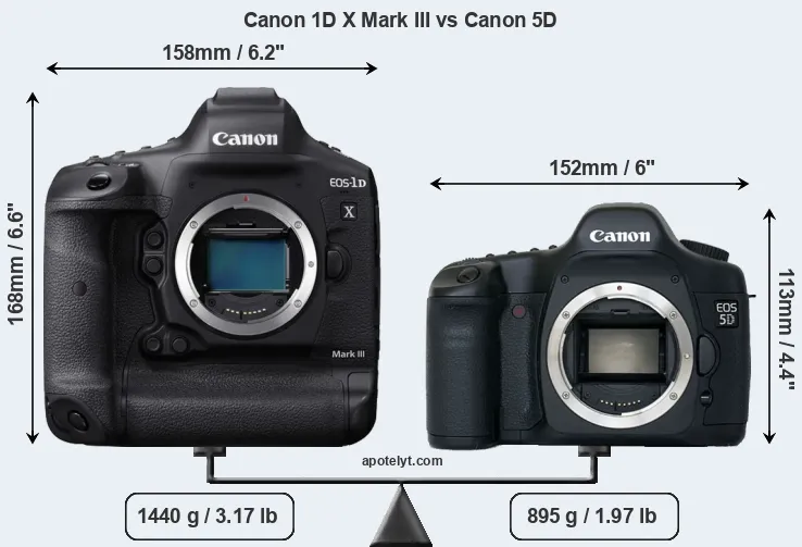 Size Canon 1D X Mark III vs Canon 5D