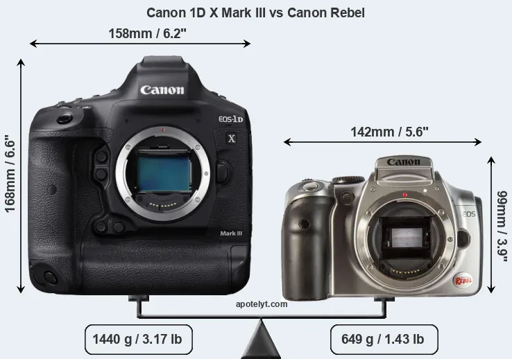 Size Canon 1D X Mark III vs Canon Rebel
