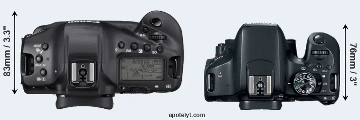Compare 1DX Mark III versus T7i top