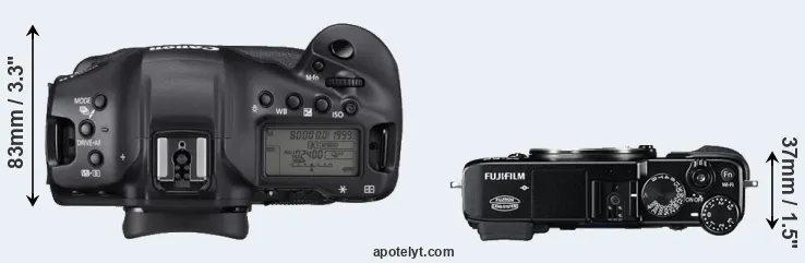 Compare 1DX Mark III versus X-E2 top