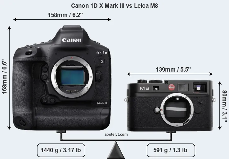 Size Canon 1D X Mark III vs Leica M8