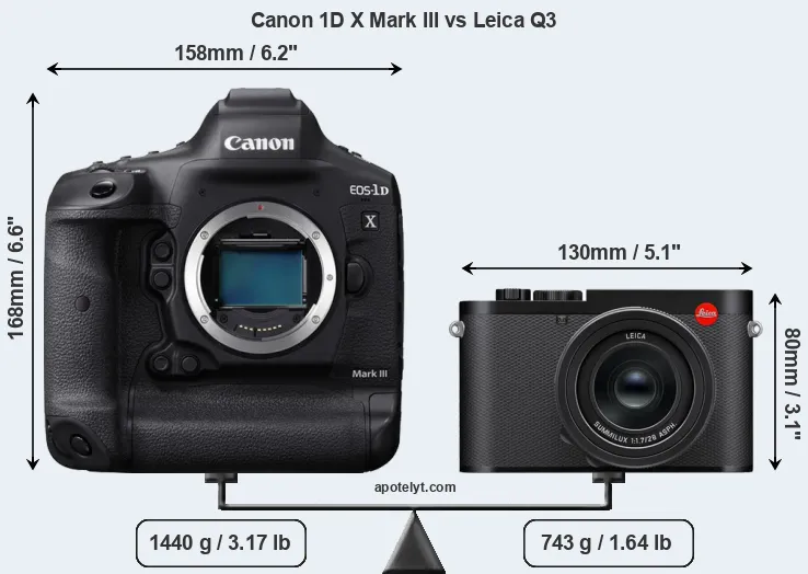 Size Canon 1D X Mark III vs Leica Q3