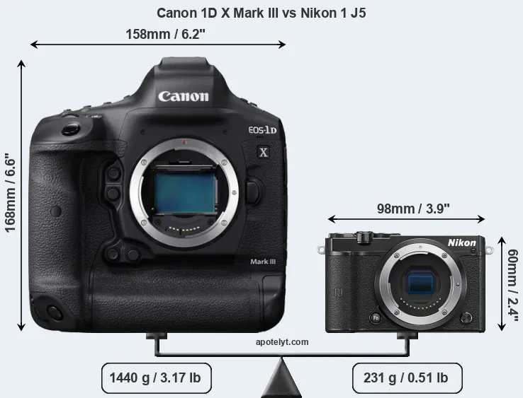 Size Canon 1D X Mark III vs Nikon 1 J5
