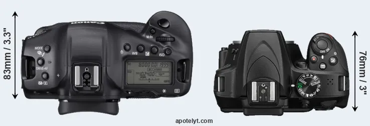 Compare 1DX Mark III versus D3400 top