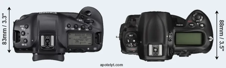 Compare 1DX Mark III versus D3X top