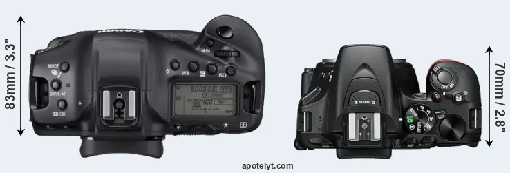 Compare 1DX Mark III versus D5600 top