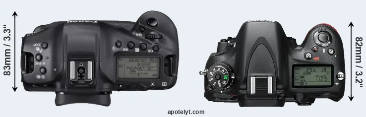Compare 1DX Mark III versus D610 top