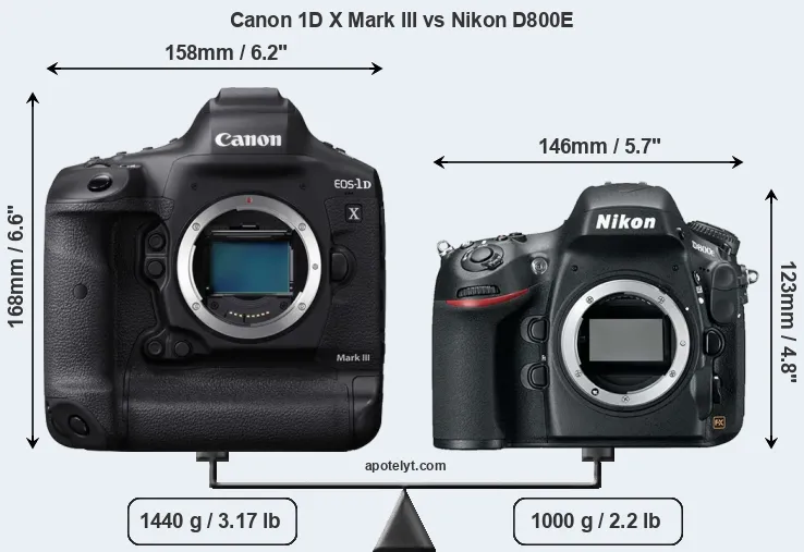 Size Canon 1D X Mark III vs Nikon D800E