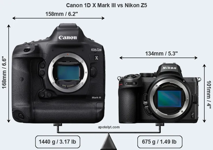 Size Canon 1D X Mark III vs Nikon Z5