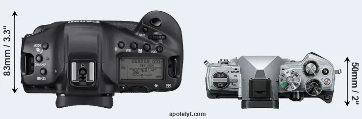 Compare 1DX Mark III versus E-M5 III top