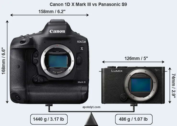 Size Canon 1D X Mark III vs Panasonic S9