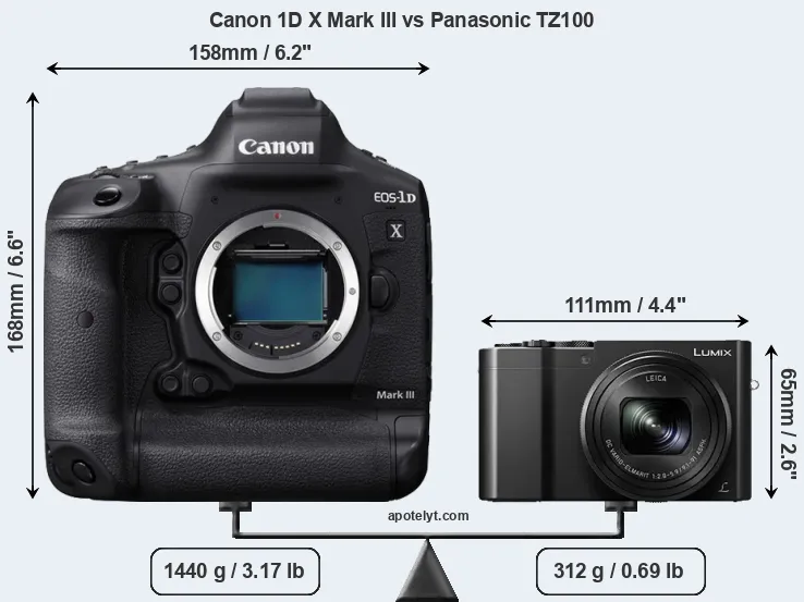 Size Canon 1D X Mark III vs Panasonic TZ100