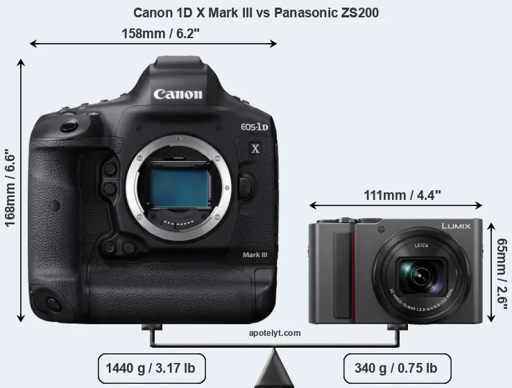 Size Canon 1D X Mark III vs Panasonic ZS200