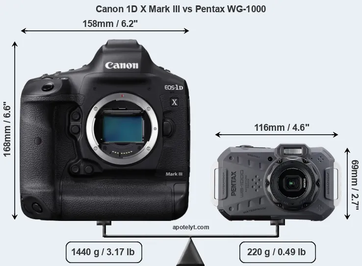 Size Canon 1D X Mark III vs Pentax WG-1000