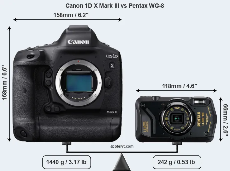 Size Canon 1D X Mark III vs Pentax WG-8