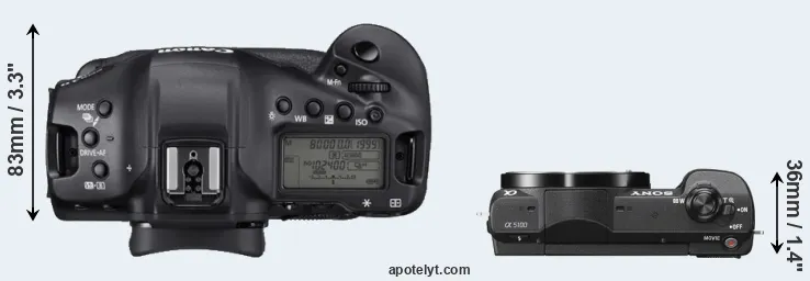 Compare 1DX Mark III versus A5100 top