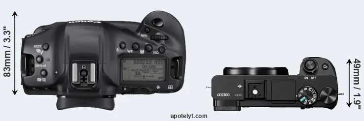 Compare 1DX Mark III versus A6300 top
